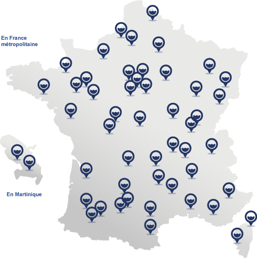 Carte de France des implantations Wash'n Dry